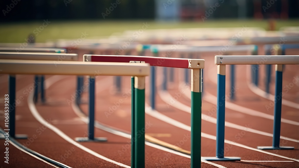 Running track barriers in an outdoor sports center Running track barriers in an outdoor sports center