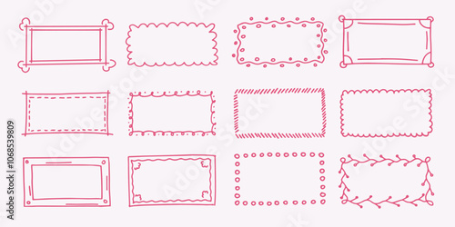 Hand drawn frames and picture border doodles, empty backgrounds for text and images, vector illustration, sticker set.