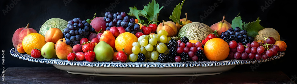 Realistic Photo Still Life Assorted Fruits in Platter Realistic Photo Still Life Assorted Fruits in Platter