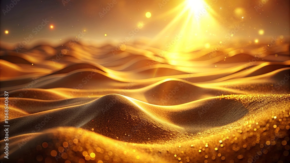 Golden Sand Dunes Shimmering Under a Radiant Sun, Glimmering With Dust Motes and Warm Bokeh Golden Sand Dunes Shimmering Under a Radiant Sun, Glimmering With Dust Motes and Warm Bokeh