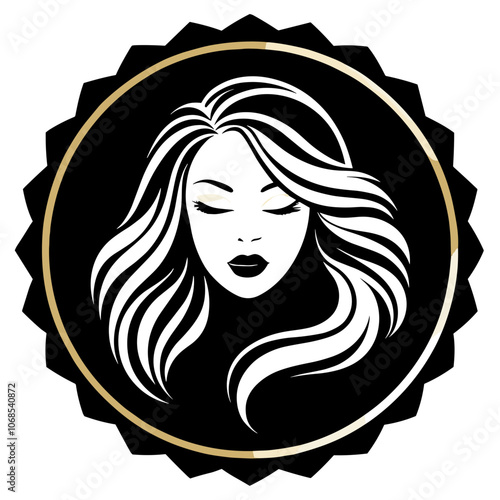 Stylish logo design featuring a woman's silhouette with flowing hair and leaves for beauty brands