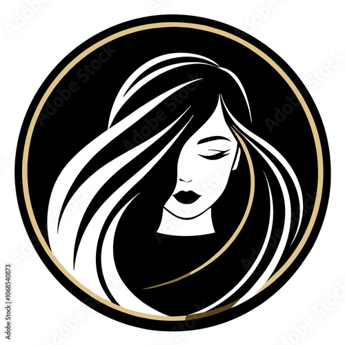 Stylish logo design featuring a woman's silhouette with flowing hair and leaves for beauty brands