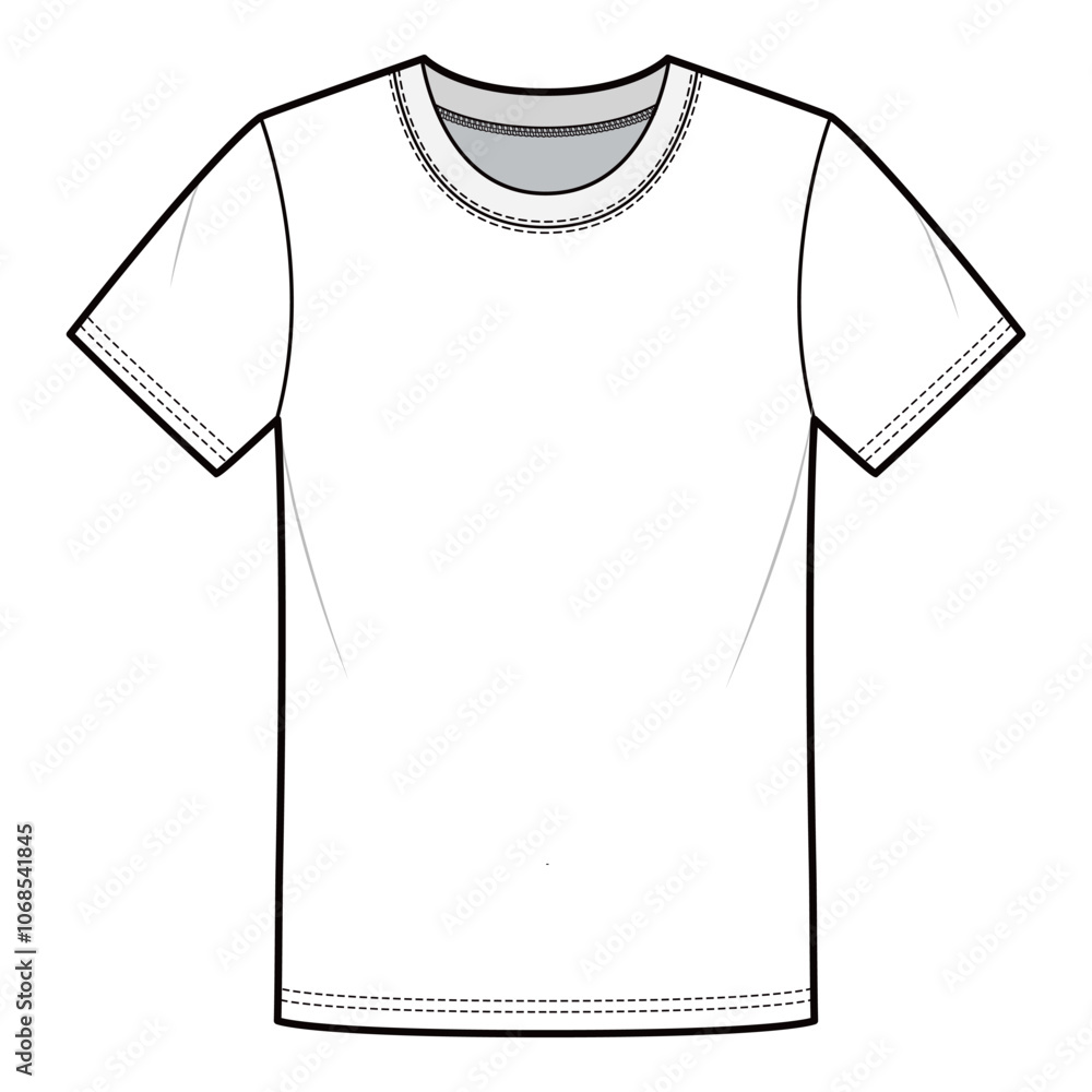 Men's Basic T-shirt with Contrast Neckline, Flat Sketch, Technical Drawing
Men's Basic T-shirt with Contrast Neckline, Flat Sketch, Technical Drawing