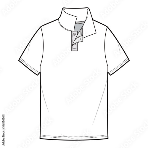 Men's Henley Shirt, Flat Sketch, Technical Drawing

