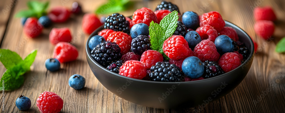 Photo Fresh Berries Mix Raspberry Blackberry Blueberry Mint Photo Fresh Berries Mix Raspberry Blackberry Blueberry Mint