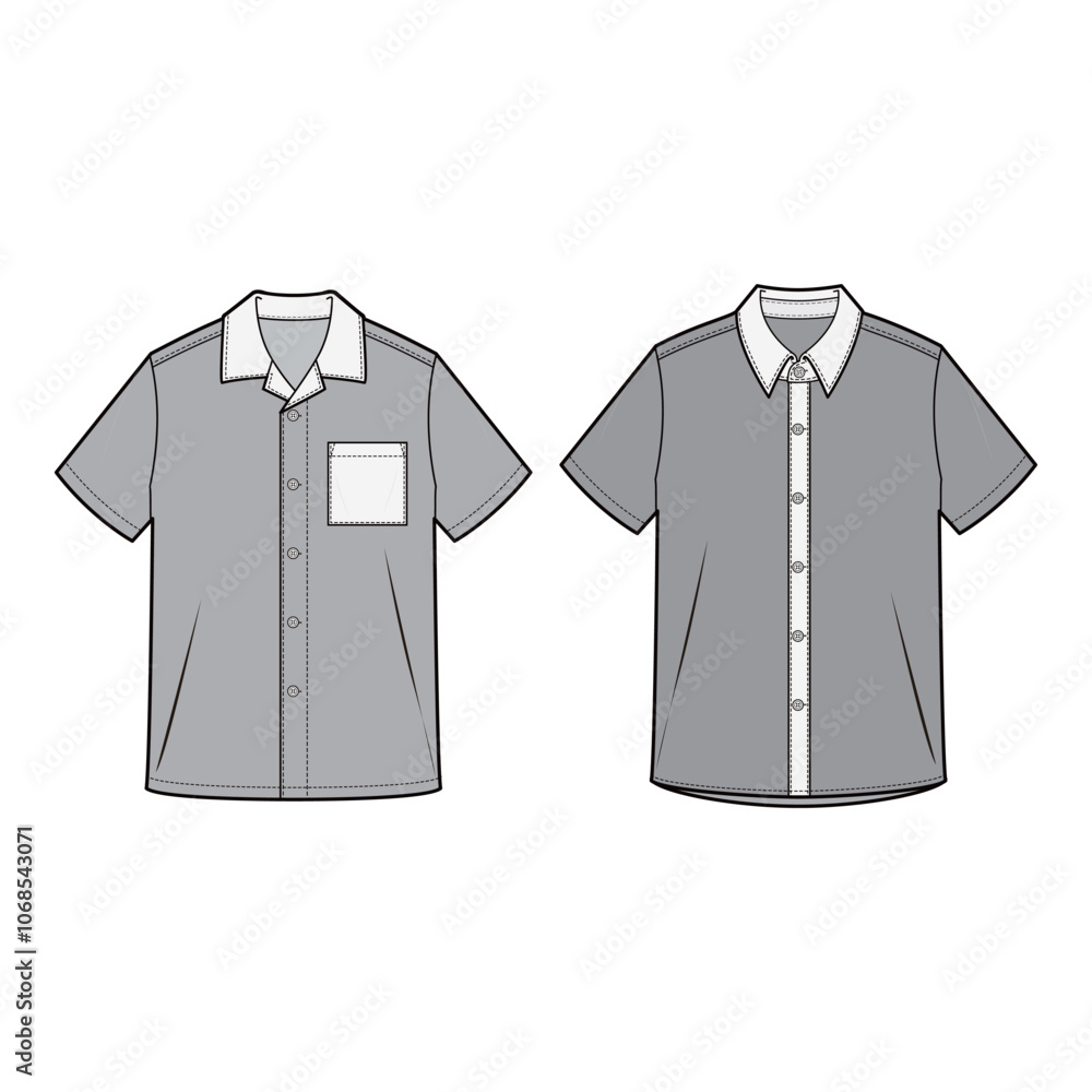 Naklejka premium Men's Short Sleeve Collared Shirts Vector Set