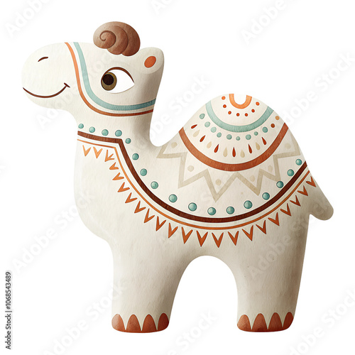 Cute ceramic Camel, figurine with intricate patterns, isolated on a transparent background photo