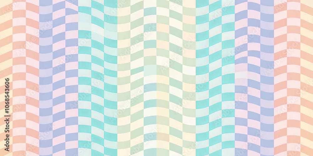 Serene checkerboard pattern with soft pastel hues, displaying a dynamic and hypnotic visual experience with flowing, undulating lines. Serene checkerboard pattern with soft pastel hues, displaying a dynamic and hypnotic visual experience with flowing, undulating lines.