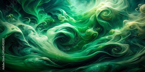 Abstract Whirlpools of Green and White Ink Swirling in a Mysterious Liquid