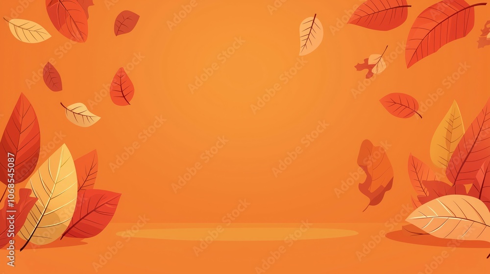 Autumn Falling Leaves on Orange Background for Seasonal Greetings Autumn Falling Leaves on Orange Background for Seasonal Greetings