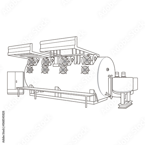 Industrial Boiler System, Heating Equipment, Line Art

