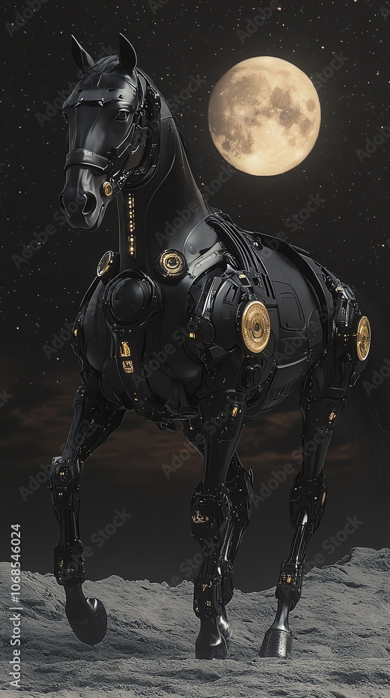An elegant horse with sleek robotic enhancements An elegant horse with sleek robotic enhancements