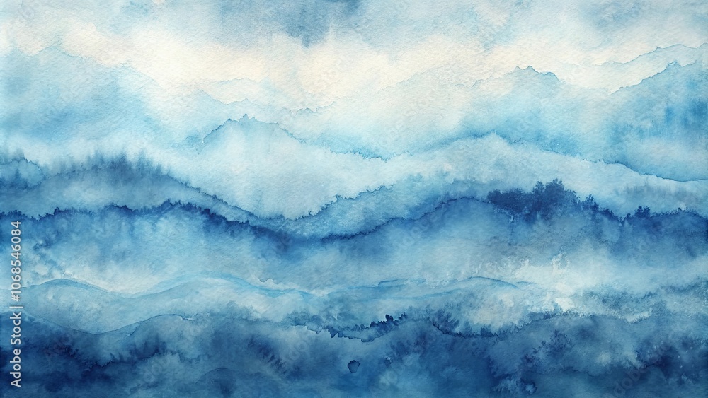 Fototapeta premium Abstract Watercolor Painting of Blue Mountains with Soft Gradients and Hazy Atmosphere