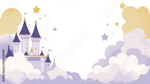 Story Illustration with Castle, Stars, and Open Space for Fairy Tale Text