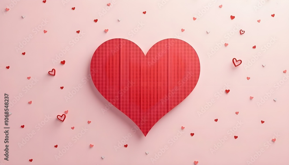 Decorative Red Striped Heart Design Pink Background with Copy Space Decorative Red Striped Heart Design Pink Background with Copy Space