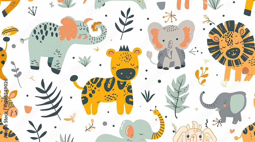 Obraz premium wild animals on cream safari pattern