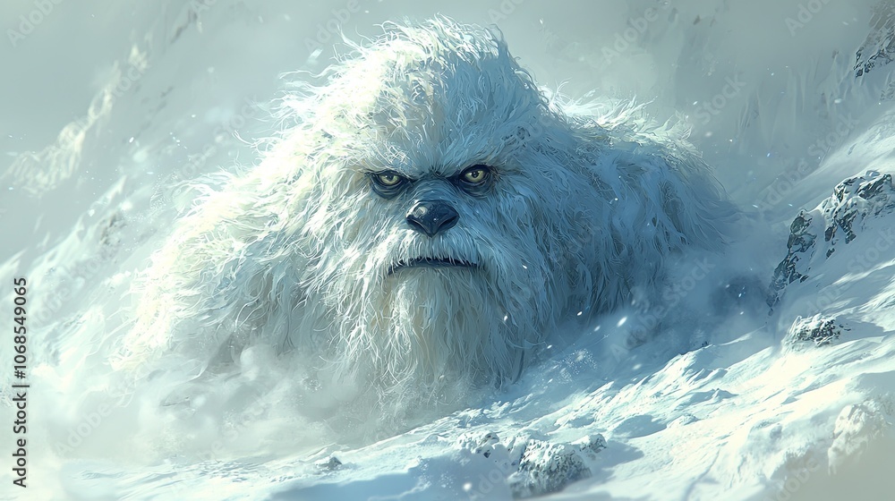 Mysterious Yeti in Serene Snowy Landscape Mysterious Yeti in Serene Snowy Landscape