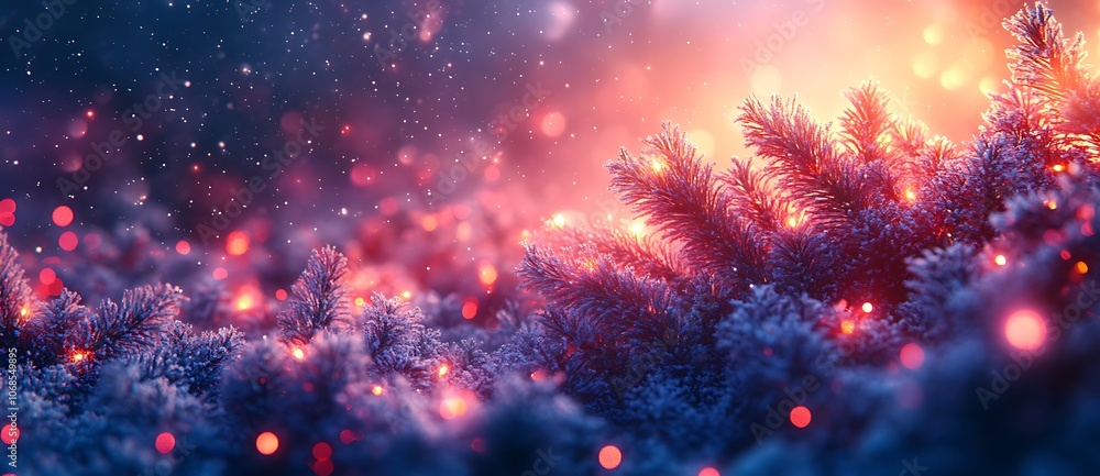 Naklejka premium a snow covered tree with red lights