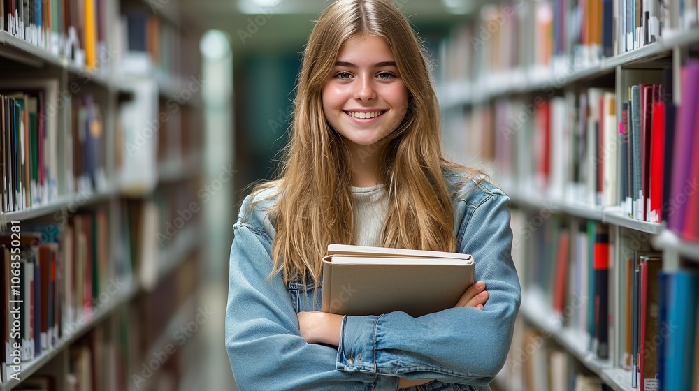 Student in library, holding books, symbolizing motivation and engagement. Student in library, holding books, symbolizing motivation and engagement.