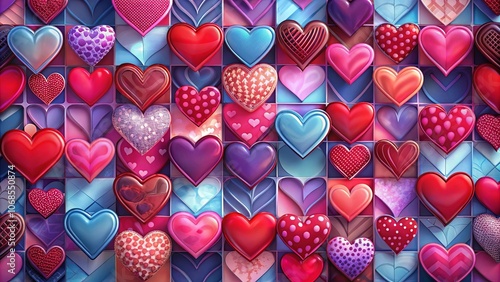A Colorful Mosaic of Hearts, Intertwined and Interlocking, Creates a Visual Tapestry of Love and Affection