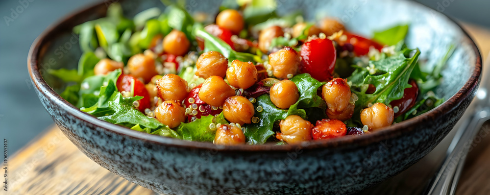 Photo Roasted Chickpea Quinoa Salad with Tomatoes and Greens Photo Roasted Chickpea Quinoa Salad with Tomatoes and Greens