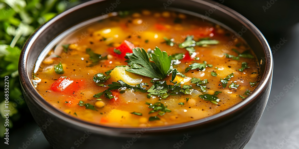 Photo, Vegetable Soup with Parsley Garnish Photo, Vegetable Soup with Parsley Garnish