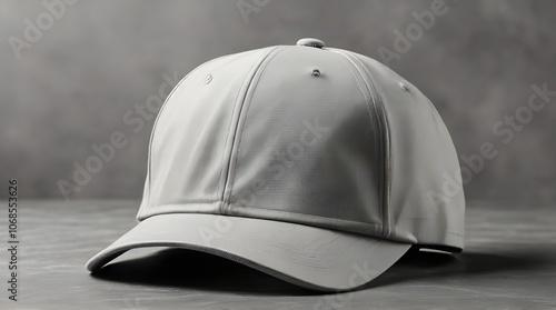 Stylish baseball cap on grey textured surface closeup Mockup for design.generative.ai 