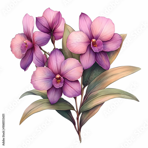 Dendrobium Orchids flowers  Isolated on white background.