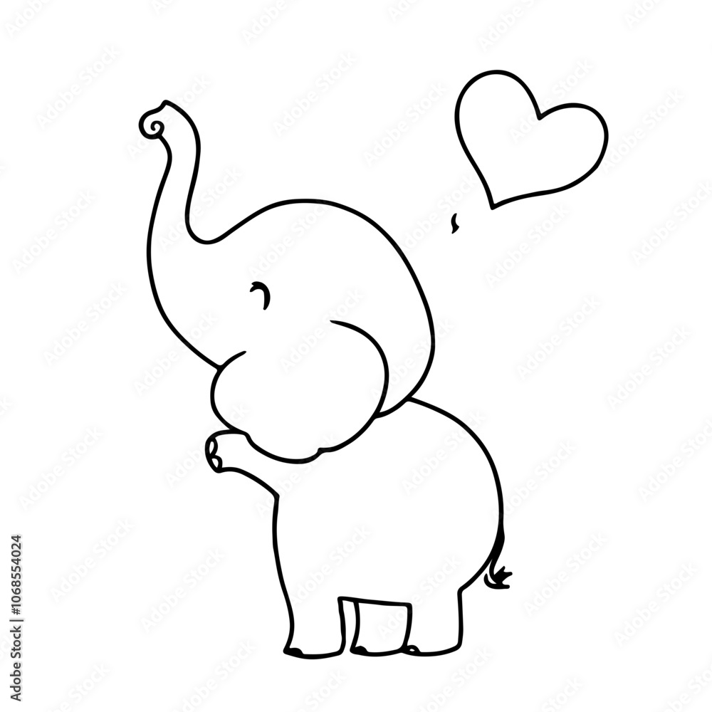 Cute cartoon elephant with a raised trunk and heart above, perfect for children's and playful designs. Cute cartoon elephant with a raised trunk and heart above, perfect for children's and playful designs.