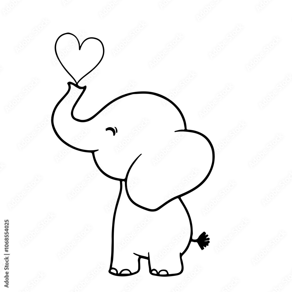 Adorable cartoon elephant with heart above its trunk, perfect for kids and animal-themed designs. Adorable cartoon elephant with heart above its trunk, perfect for kids and animal-themed designs.