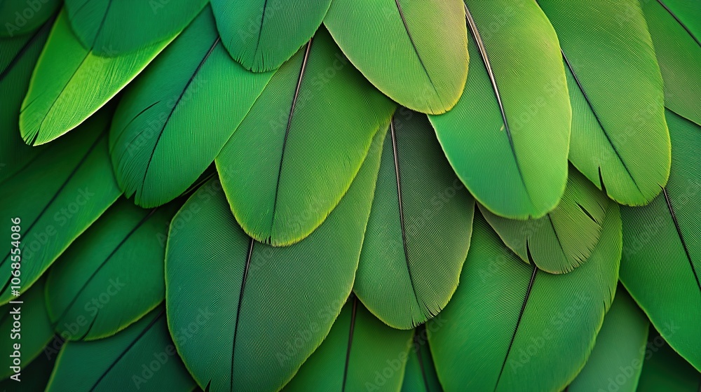 Close-Up of Green Feathers in Layered Abstract Pattern Close-Up of Green Feathers in Layered Abstract Pattern