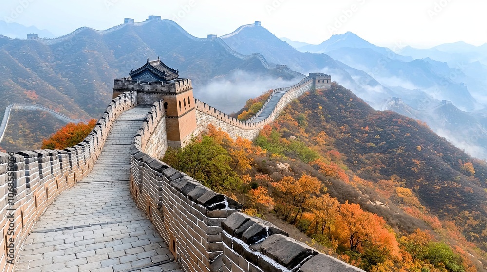 Fototapeta premium Majestic Great Wall of China in Autumn Landscape