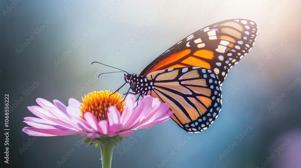 Fototapeta premium Colorful Butterfly on Flower in Soft Light