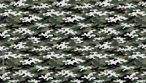 Camouflage seamless pattern background. Classic clothing style military masking camo repeat print.