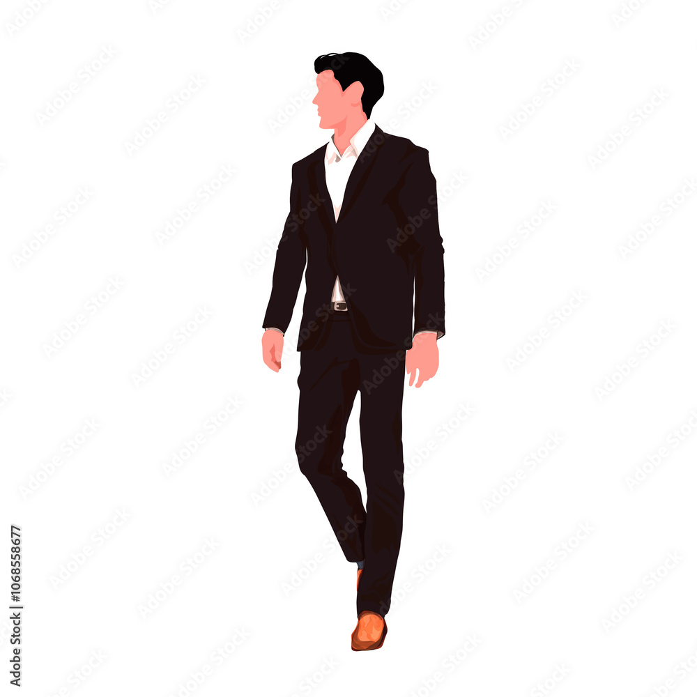 illustration of a business man in a suit walking confidently illustration of a business man in a suit walking confidently