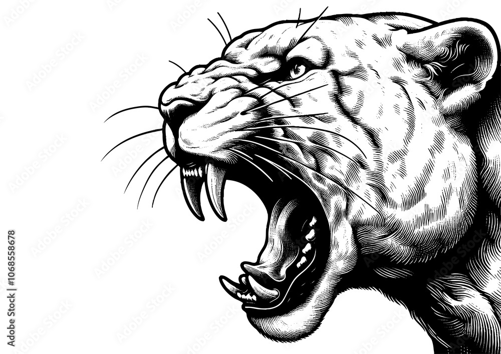 fierce roar growling panther head. Tattoo design, evoking a wild and powerful presence sketch engraving generative ai PNG illustration. Scratch board imitation. Black and white image. fierce roar growling panther head. Tattoo design, evoking a wild and powerful presence sketch engraving generative ai PNG illustration. Scratch board imitation. Black and white image.