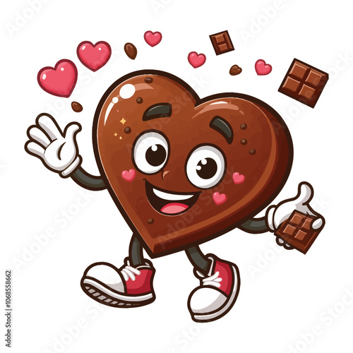 Happy Chocolate Heart Cartoon Character Clipart Illustration Love Romance Valentines Day vector illustration  isolated on white background