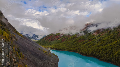 mountain lake Shavlinskoye in Altai in autumn