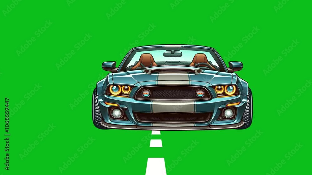 Muscle Car Animation with Headlights on Green Screen Background Stock ...