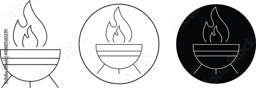 Fire Pit Icons Vectors set in trendy outline styles. Communal Fire Pit of Indigenous Village Life. fire pit silhouette symbols. Charcoal Grill designed illustration isolated on transparent background.