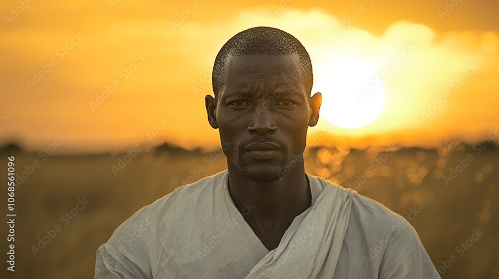 Senegalese Man Embracing Mystical Energy at Golden Savanna Sunset Senegalese Man Embracing Mystical Energy at Golden Savanna Sunset