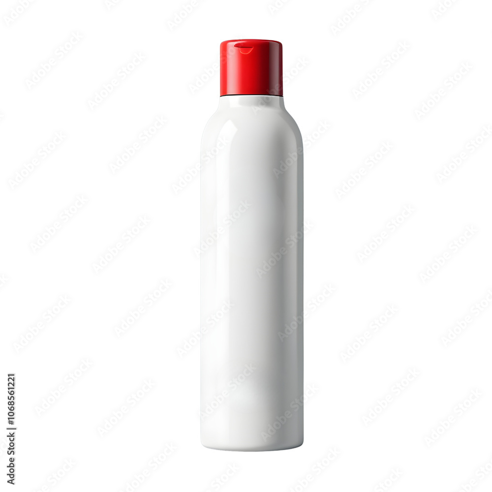 Plain white bottle with red cap Plain white bottle with red cap