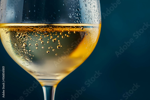 Photo - Close-Up of Chilled Wine Glass with Condensation and Bubbles photo