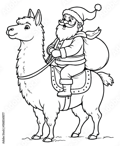 Santa Claus riding on the llama coloring page