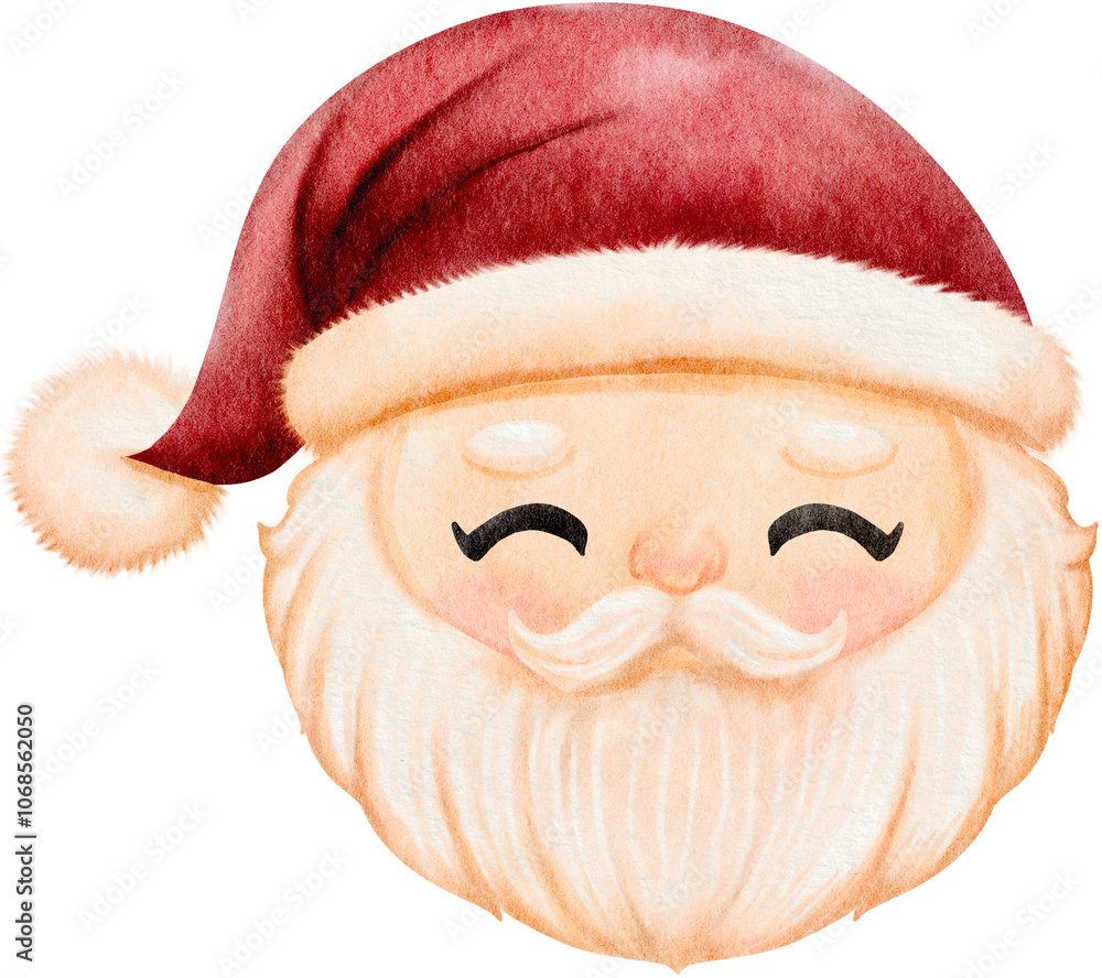 Watercolor Santa Claus cartoon character face Watercolor Santa Claus cartoon character face