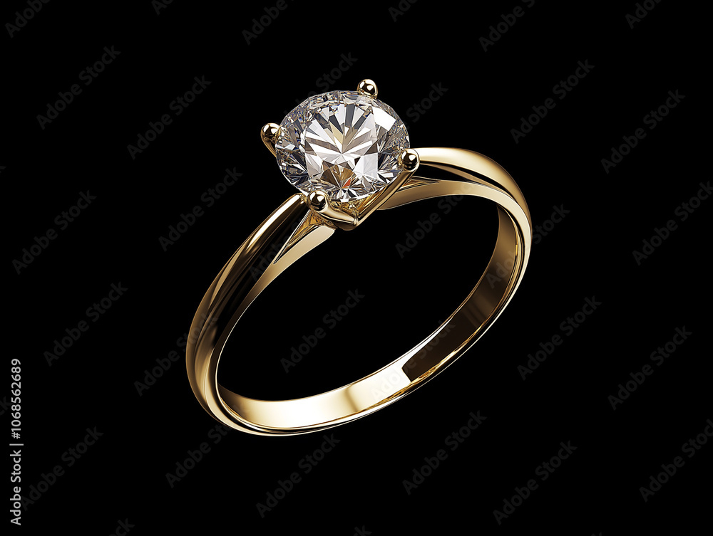 A gold ring with a diamond in the center. The ring is very shiny and looks very expensive A gold ring with a diamond in the center. The ring is very shiny and looks very expensive