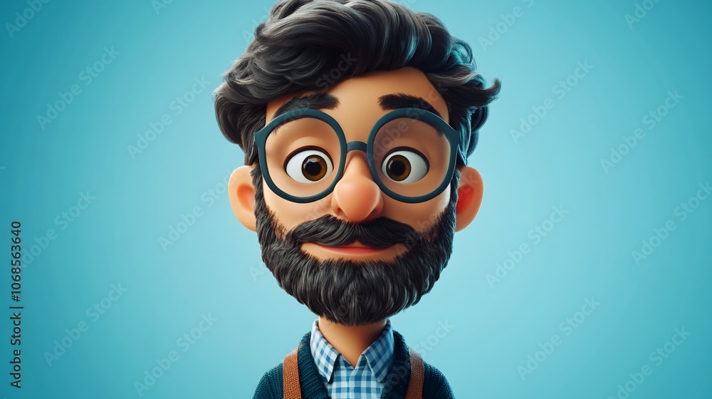 Cartoon man with glasses and beard looking at camera. Cartoon man with glasses and beard looking at camera.