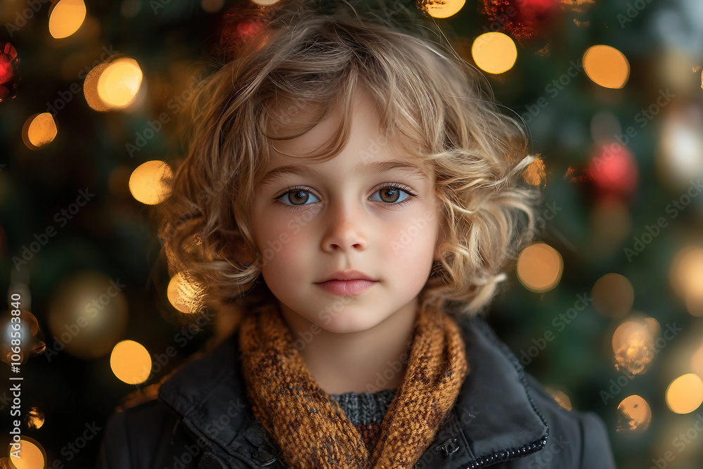 Generative AI image of a smiling girl in a red hat and sweater, celebrating the New Year at school with classmates in festive attire Generative AI image of a smiling girl in a red hat and sweater, celebrating the New Year at school with classmates in festive attire