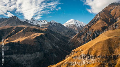 Mountain landscape in Stepantsminda district of Georgia in autumn photo