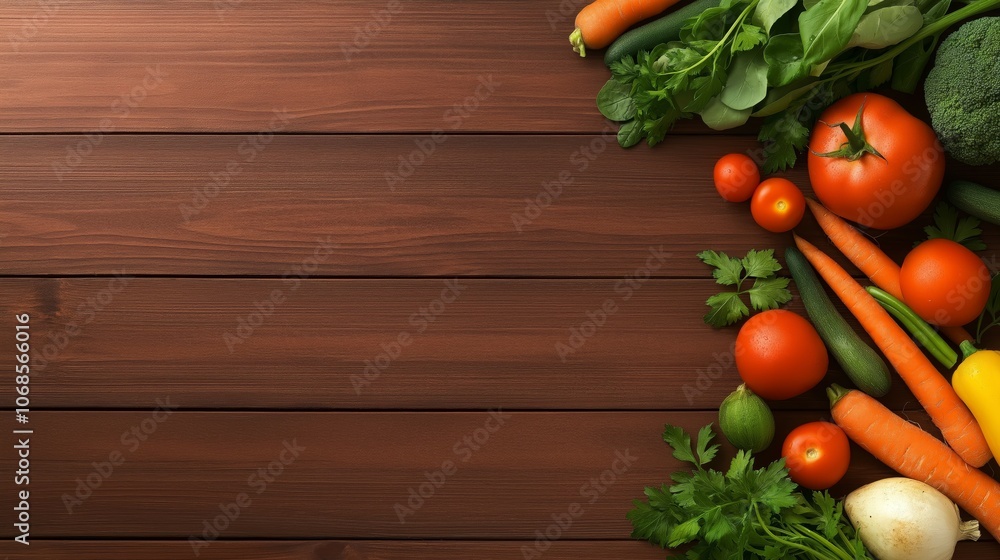 Assorted Fresh Vegetables on Dark Wooden Surface with Space for Text Assorted Fresh Vegetables on Dark Wooden Surface with Space for Text